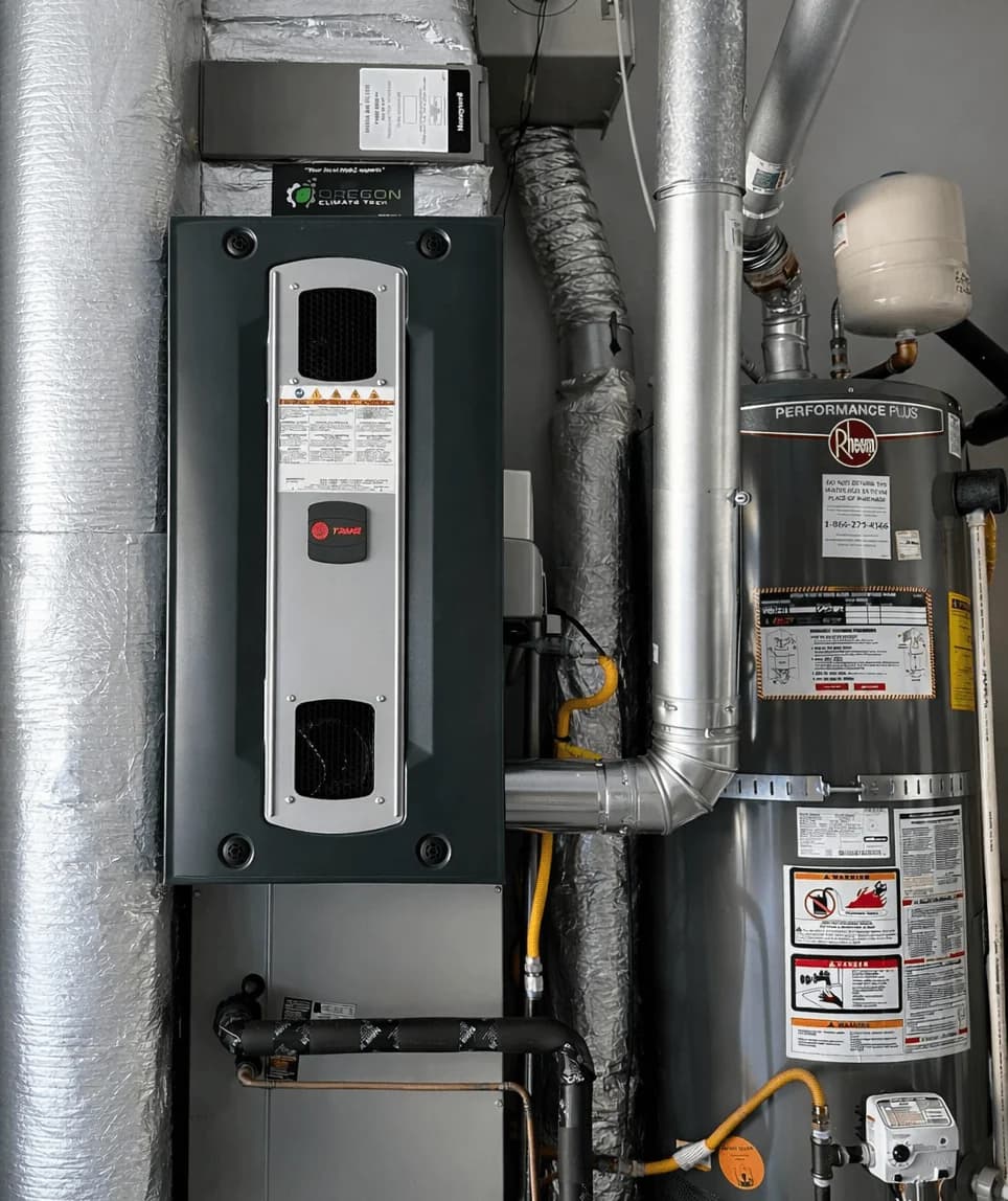 A heat pump and ductless mini-split installed at a Cape Cod home by Durfee Plumbing and Heating.